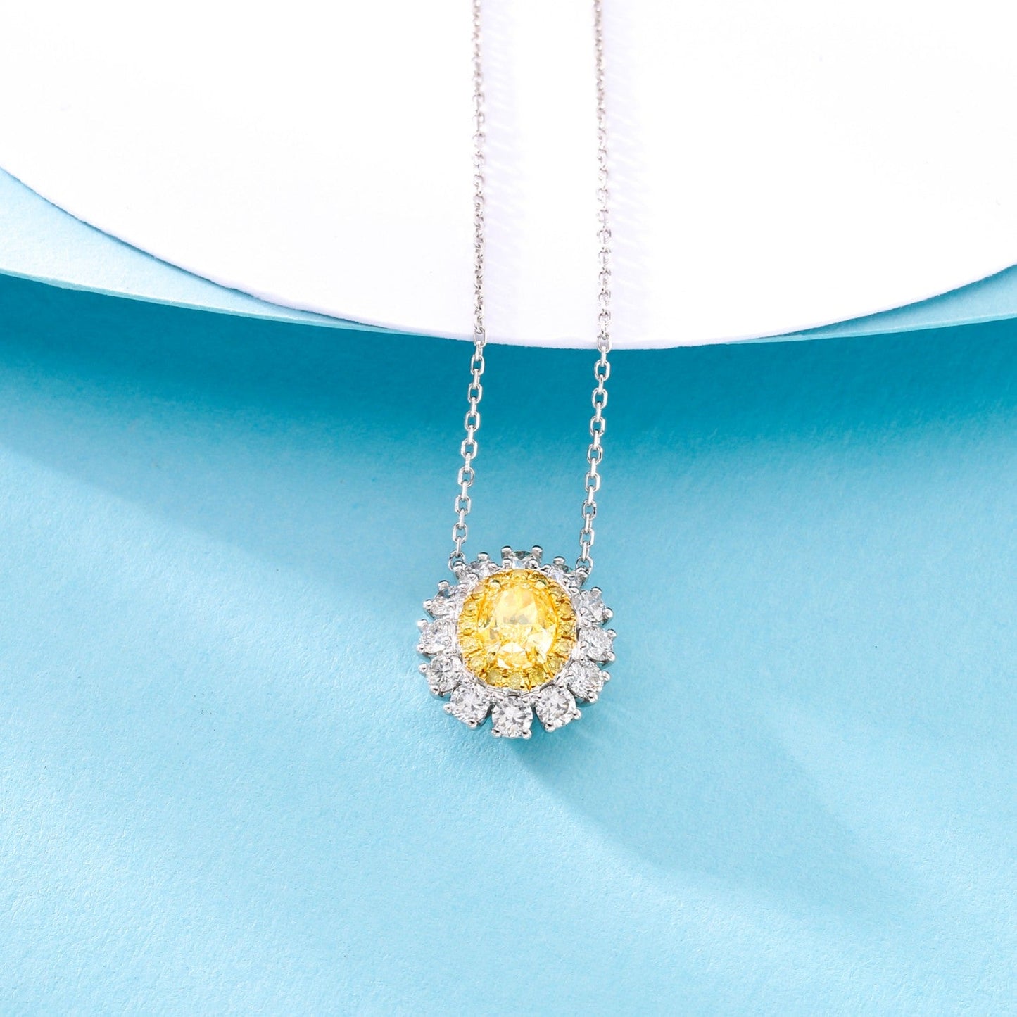 Luxurious Yellow Diamond Double Ellipse Pendant with Accent Stones - Fine Jewelry - Yellow Diamond Pendant