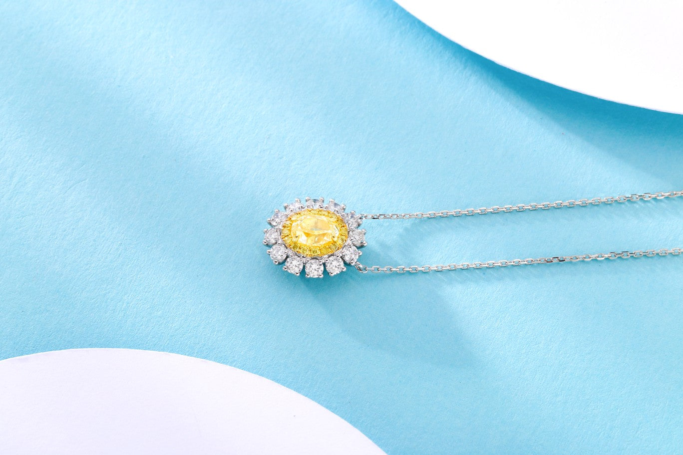 Luxurious Yellow Diamond Double Ellipse Pendant with Accent Stones - Fine Jewelry - Yellow Diamond Pendant