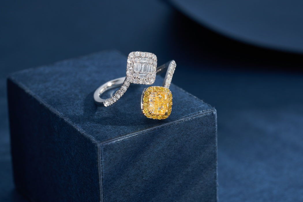 Luxurious Yellow Diamond Double Square Ring | Premium Jewelry Jeweler.Jewelry