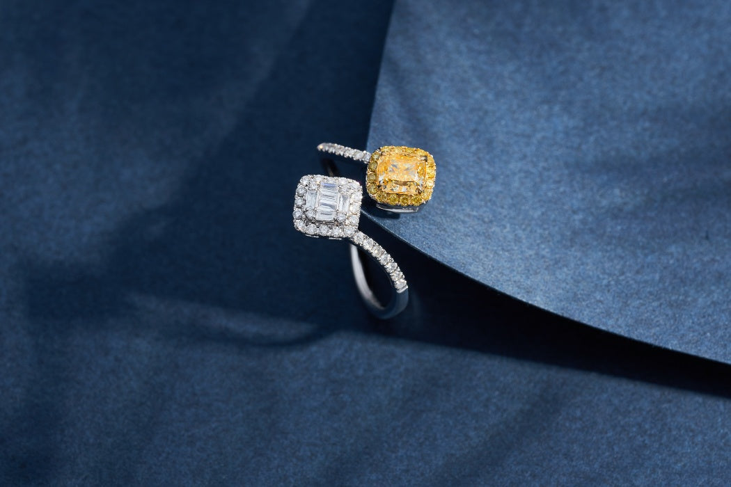 Luxurious Yellow Diamond Double Square Ring | Premium Jewelry Jeweler.Jewelry