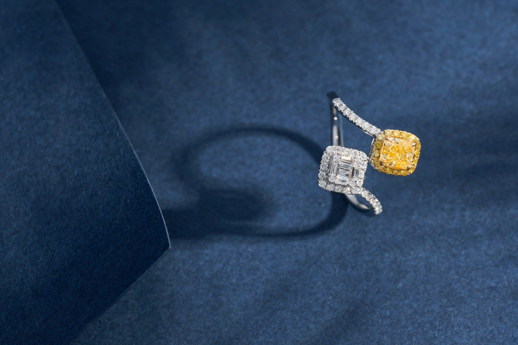 Luxurious Yellow Diamond Double Square Ring | Premium Jewelry Jeweler.Jewelry