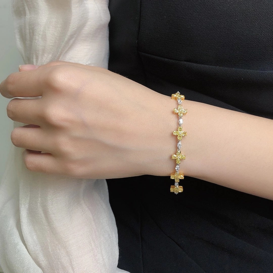 Luxurious Yellow Diamond Four-Flower Elliptical Bracelet - Premium Jewelry - Yellow Diamond Bracelet