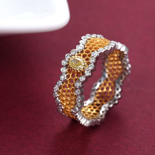 Luxurious Yellow Diamond Hive Ring - Premium Jewelry Collection - Yellow Diamond Ring