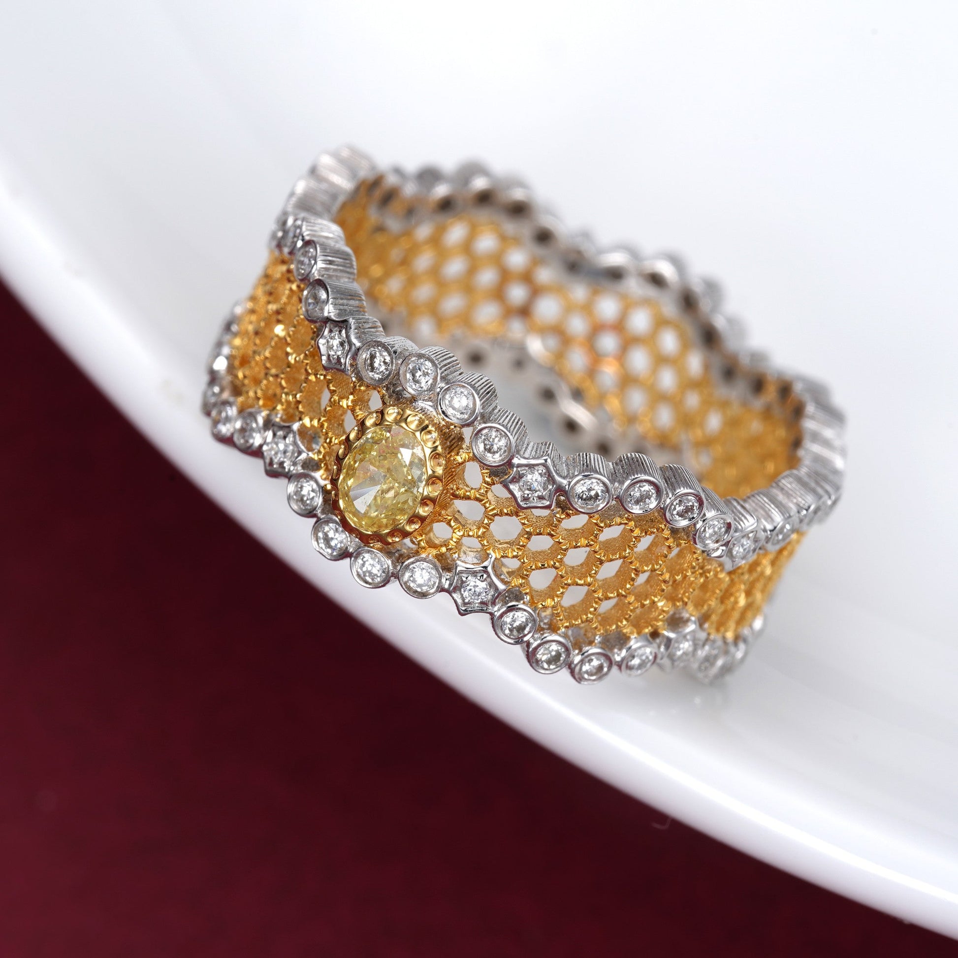 Luxurious Yellow Diamond Hive Ring - Premium Jewelry Collection - Yellow Diamond Ring