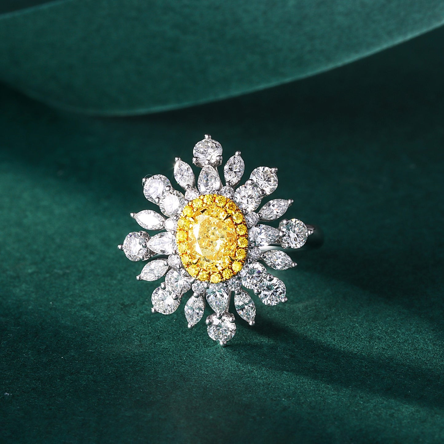 Luxurious Yellow Diamond Oval Marquise Round Cut Ring - Fine Jewelry - Yellow Diamond Ring