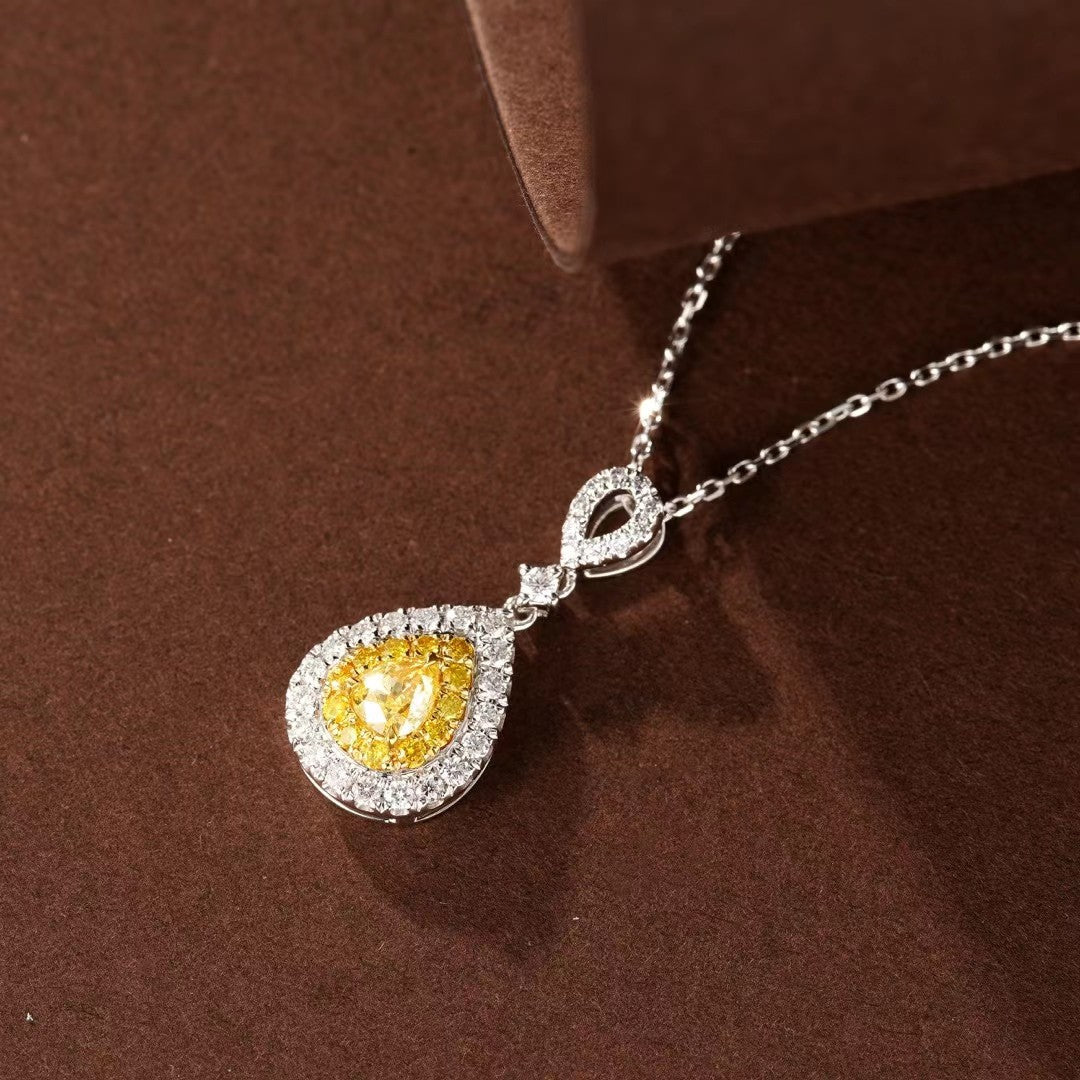 Luxurious Yellow Diamond Pendant - Water Drop Design Jewelry - Yellow Diamond Pendant