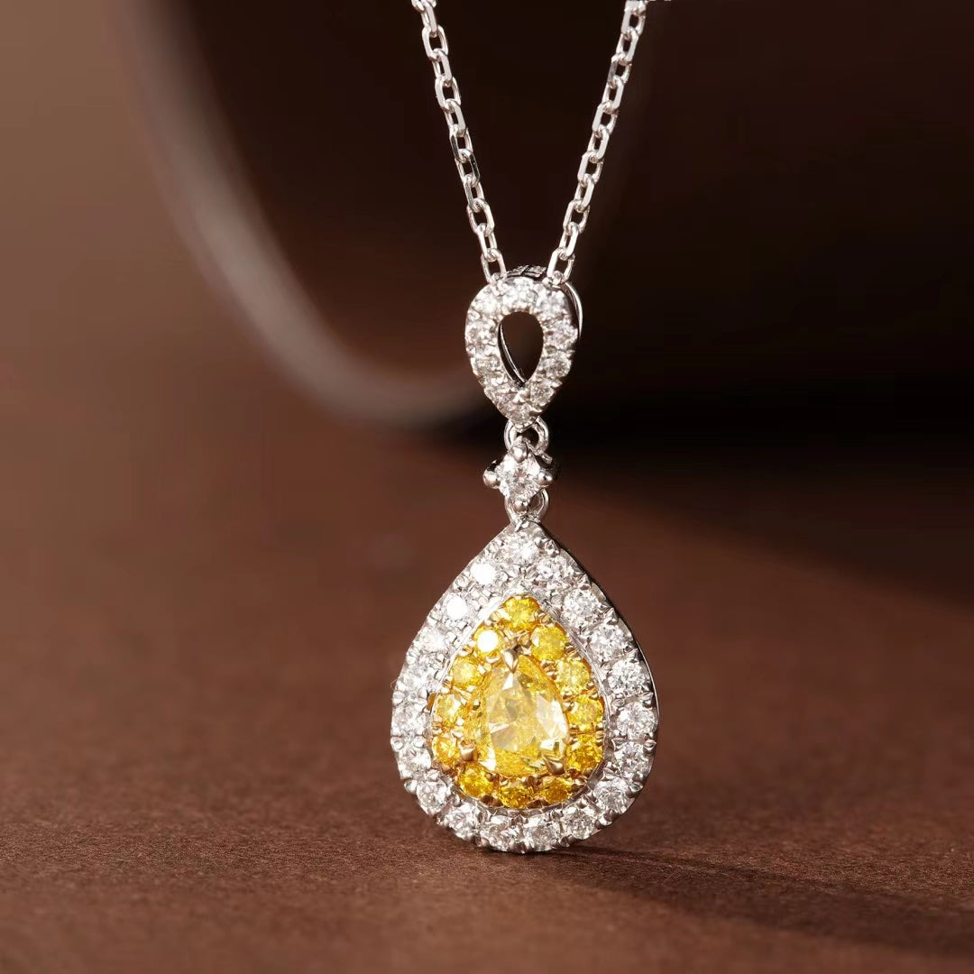 Luxurious Yellow Diamond Pendant - Water Drop Design Jewelry - Yellow Diamond Pendant