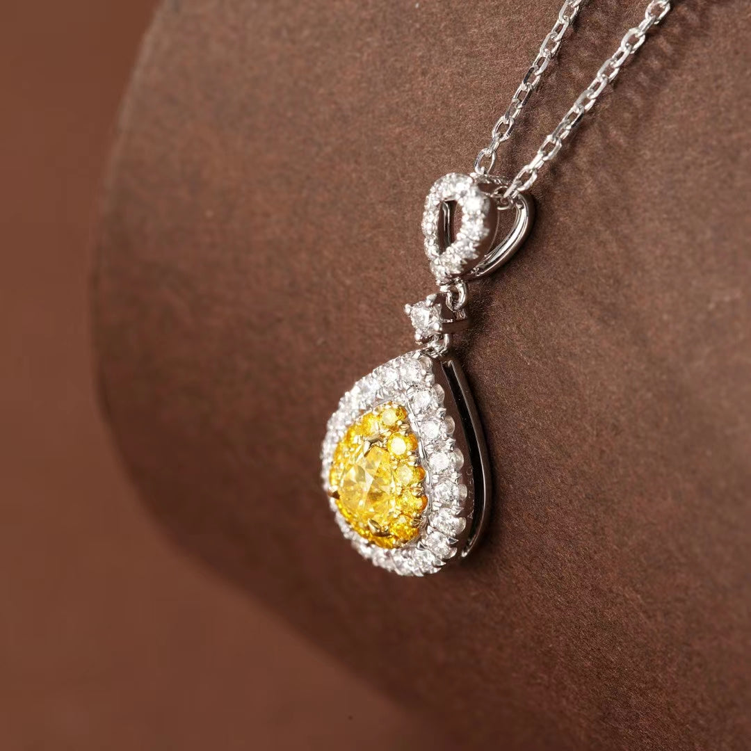 Luxurious Yellow Diamond Pendant - Water Drop Design Jewelry - Yellow Diamond Pendant