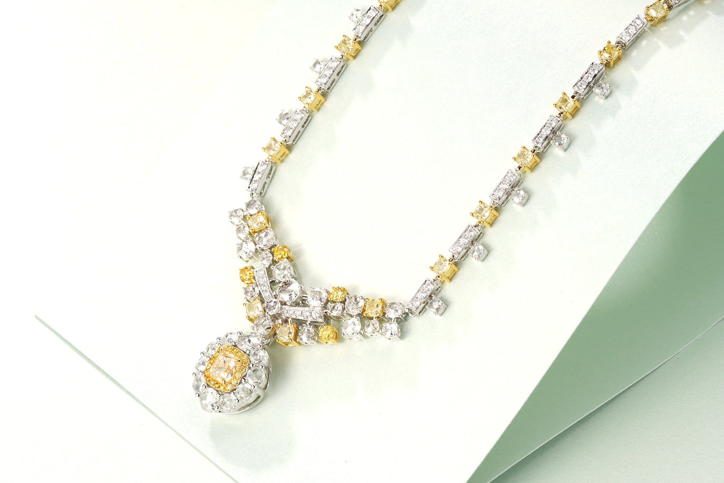 Luxurious Yellow Diamond Pillow Cushion Rose Cut Pendant Set (2-in-1 Style) Jewelry - Yellow Diamond Chain