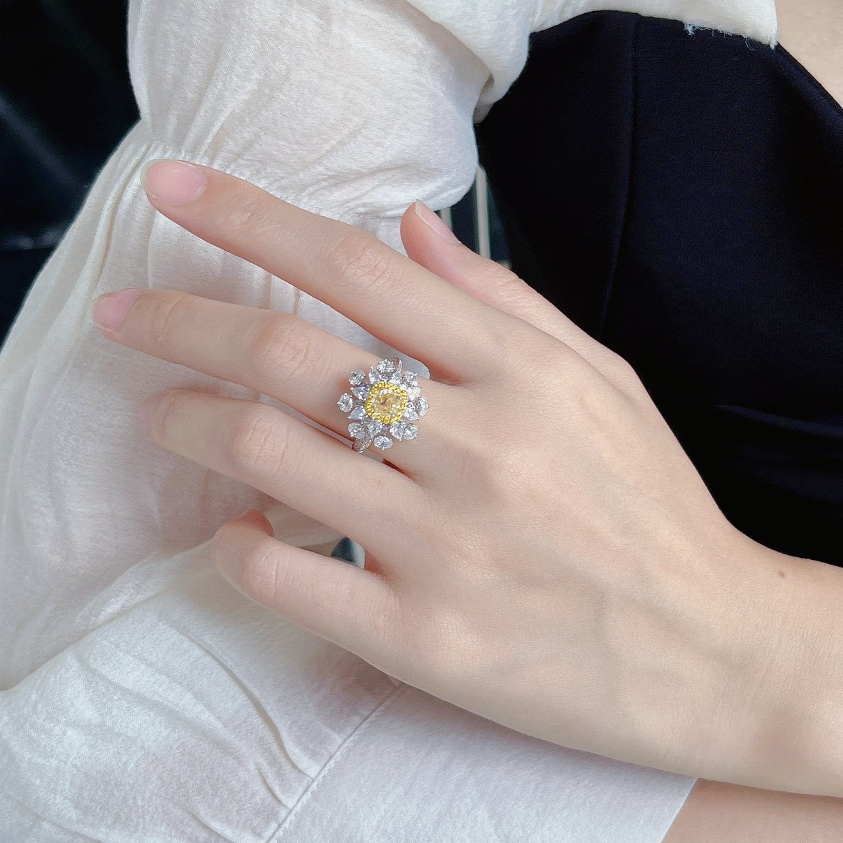 Luxurious Yellow Diamond Pillow-Cut Drop Ellipse Ring - Premium Jewelry - Yellow Diamond Ring