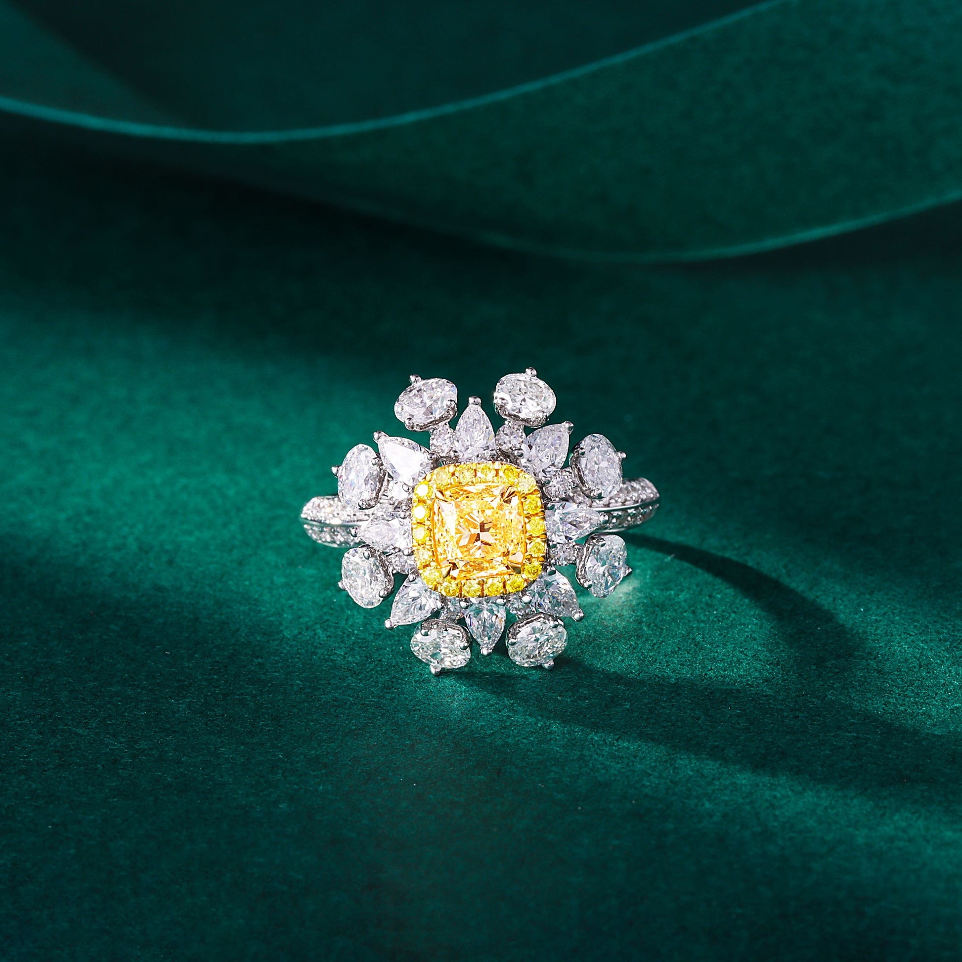 Luxurious Yellow Diamond Pillow-Cut Drop Ellipse Ring - Premium Jewelry - Yellow Diamond Ring