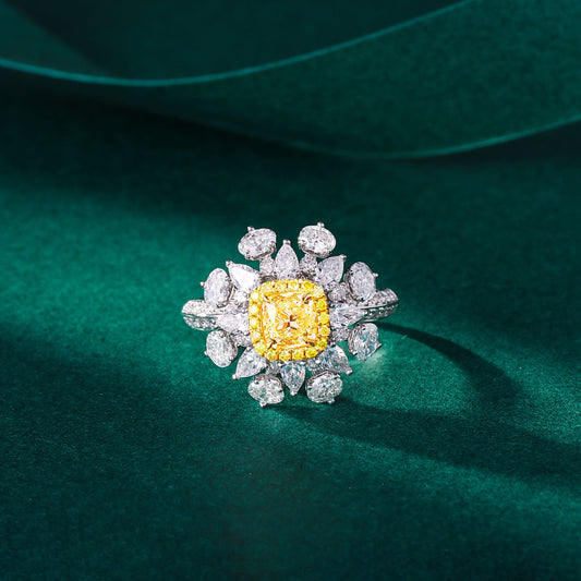 Luxurious Yellow Diamond Pillow-Cut Drop Ellipse Ring - Premium Jewelry - Yellow Diamond Ring