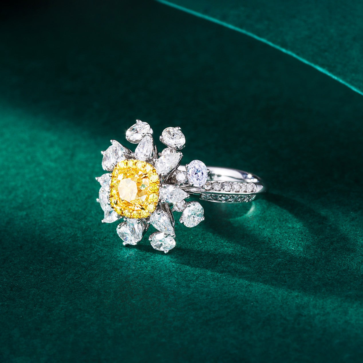 Luxurious Yellow Diamond Pillow-Cut Drop Ellipse Ring - Premium Jewelry - Yellow Diamond Ring