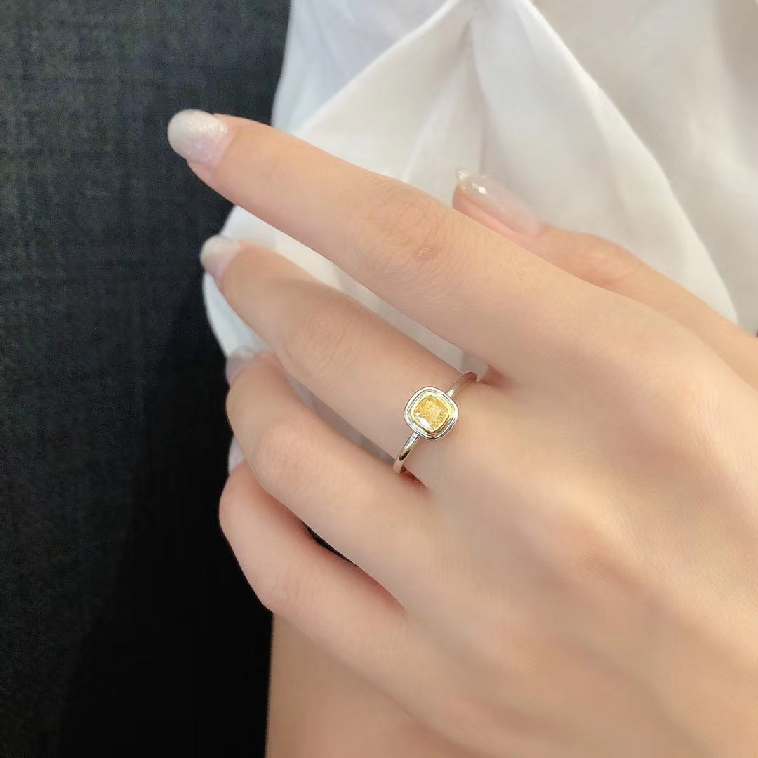 Luxurious Yellow Diamond Pillow-Shaped Bi-Color Ring - Fine Jewelry - Yellow Diamond Ring