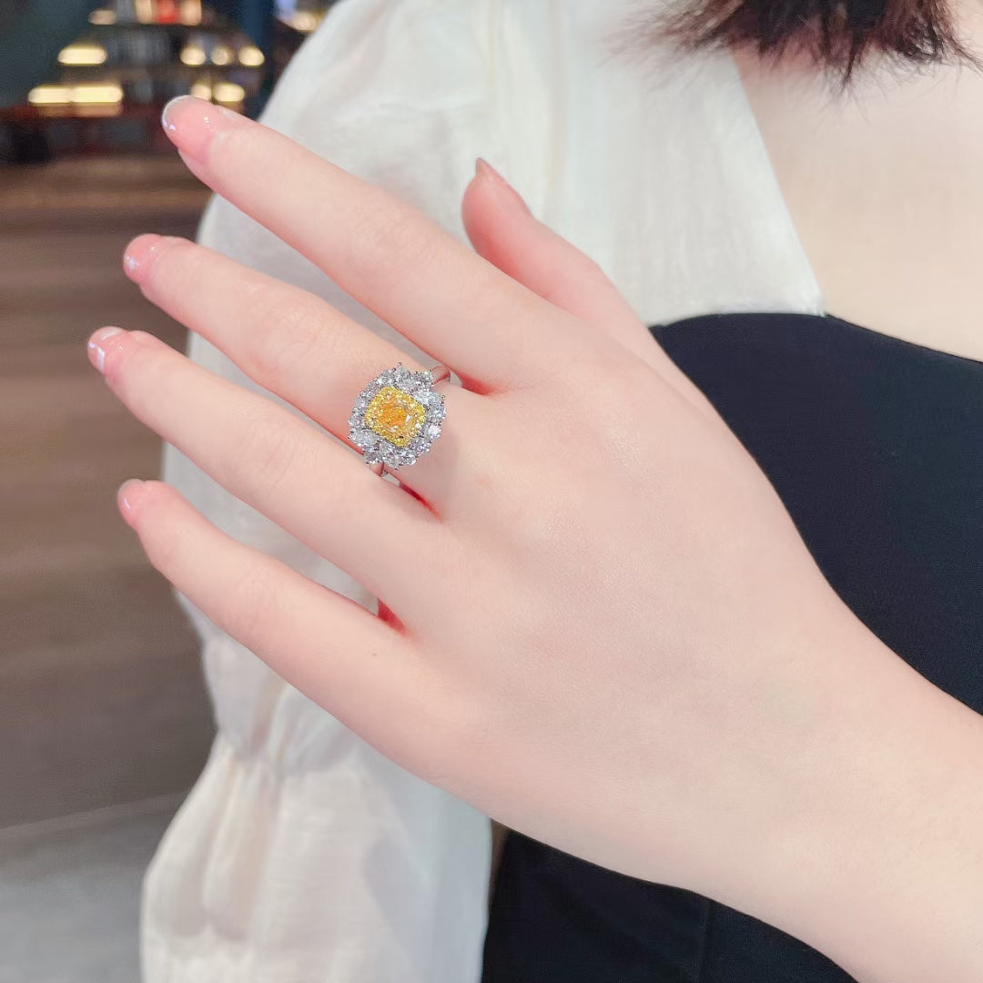 Luxurious Yellow Diamond Pillow-Shaped Marquise Two-Way Ring | Premium Jewelry - Yellow Diamond Ring