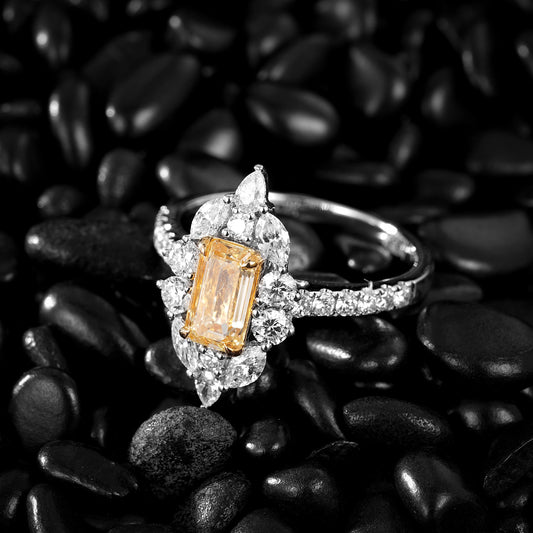 Luxurious Yellow Diamond Rectangle Ring - Fine Jewelry Collection - Yellow Diamond Ring