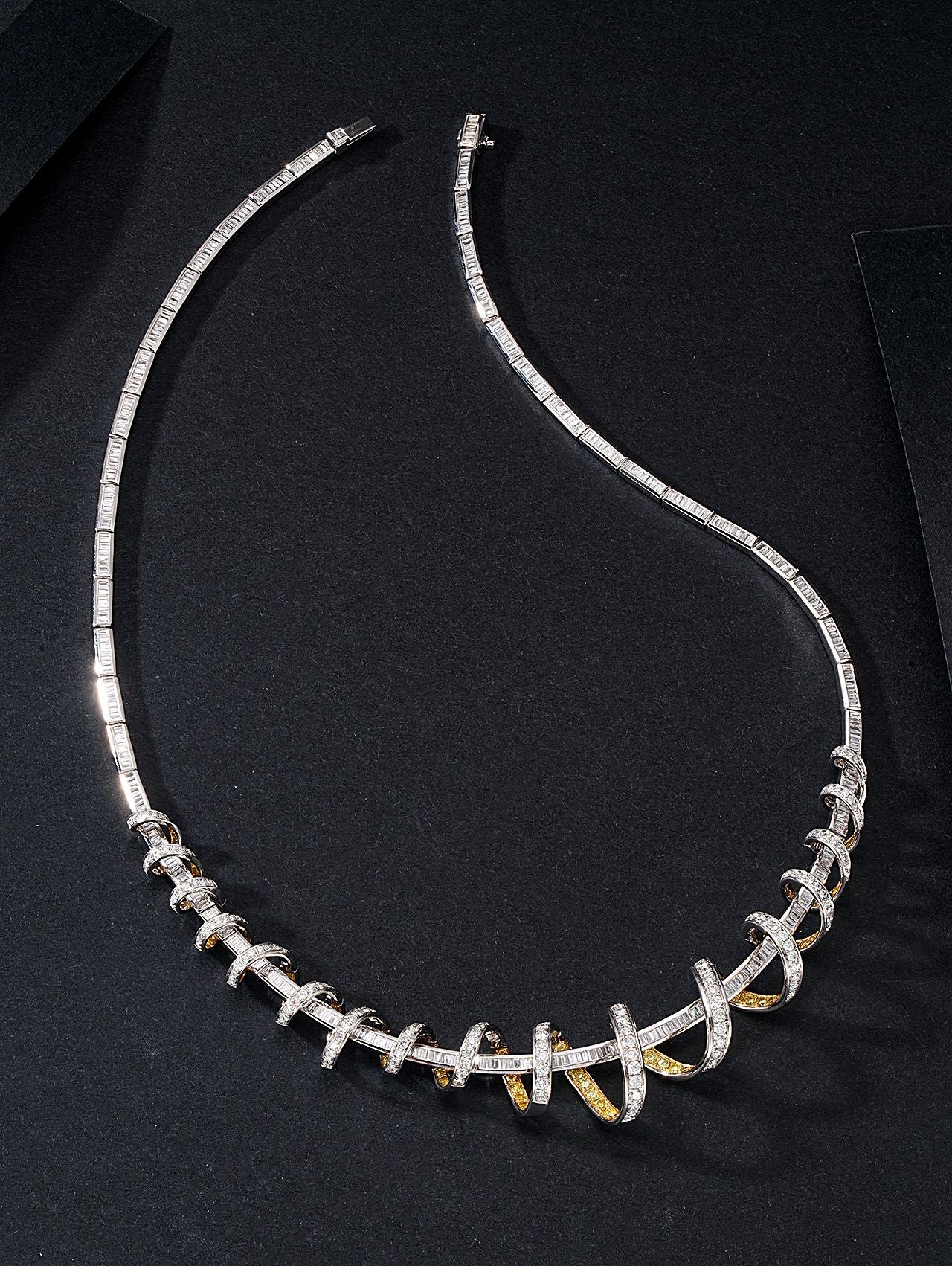 Luxurious Yellow Diamond Spiral Pendant Set - Premium Jewelry - White Diamond Necklace