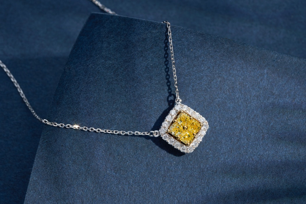 Luxurious Yellow Diamond Square Pendant Jewelry - Yellow Diamond Pendant