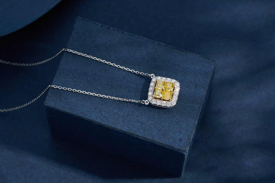 Luxurious Yellow Diamond Square Pendant Jewelry - Yellow Diamond Pendant