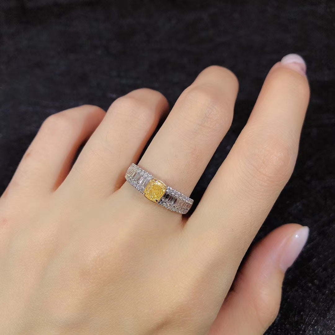 Luxurious Yellow Diamond Step Cut Ring - Premium Jewelry - Yellow Diamond Ring