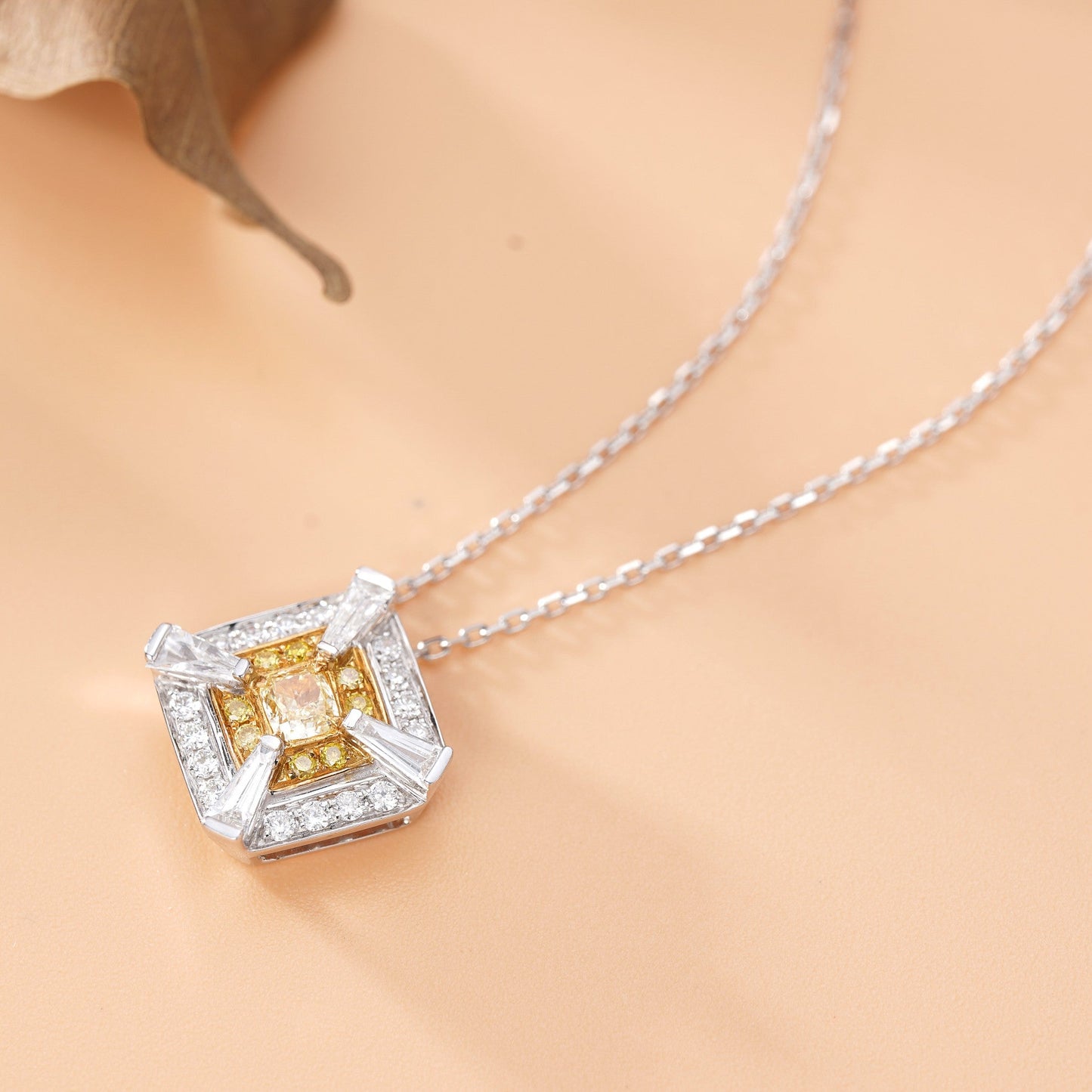 Luxurious Yellow Diamond T-Square Pendant Jewelry - Yellow Diamond Pendant