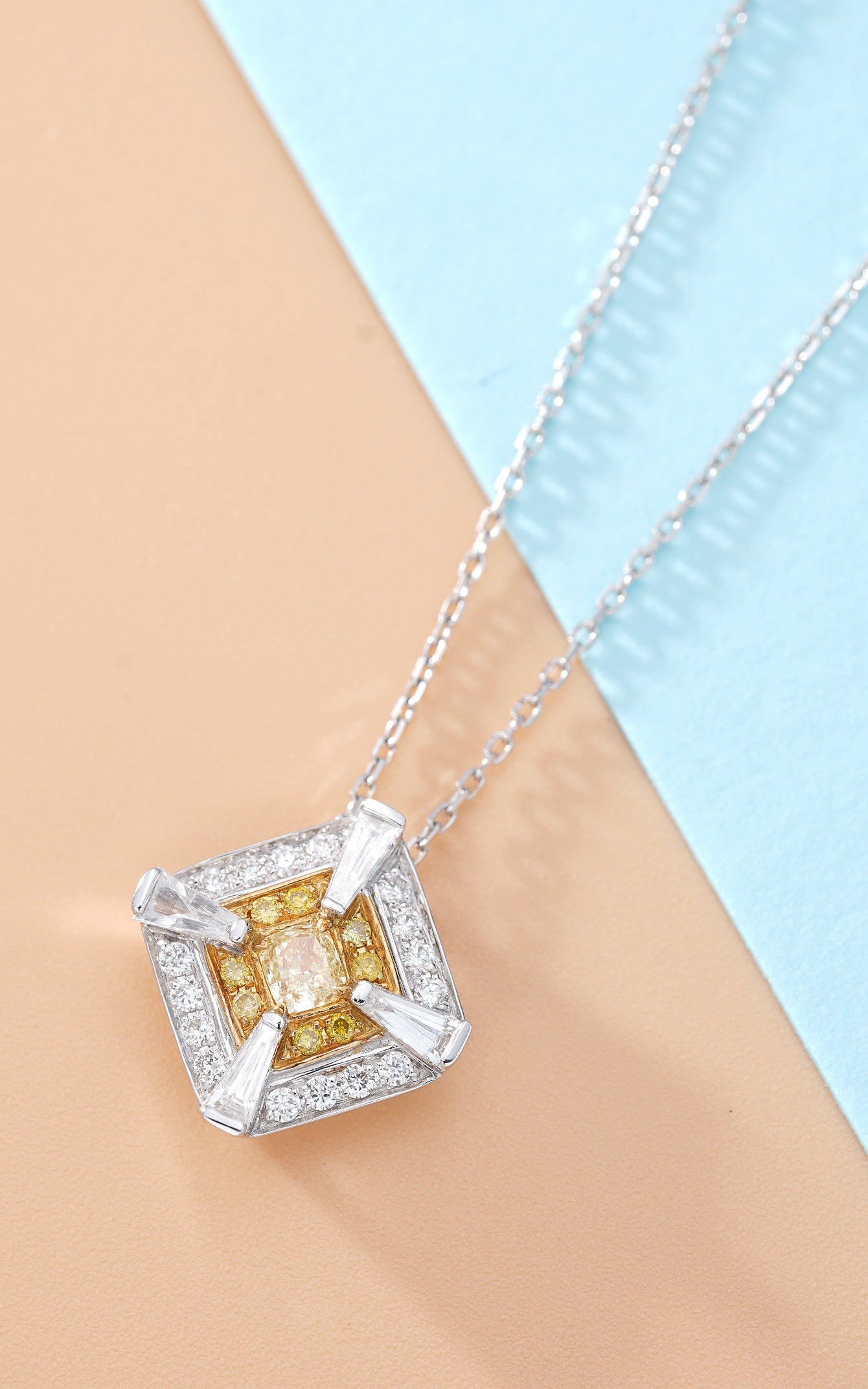 Luxurious Yellow Diamond T-Square Pendant Jewelry - Yellow Diamond Pendant