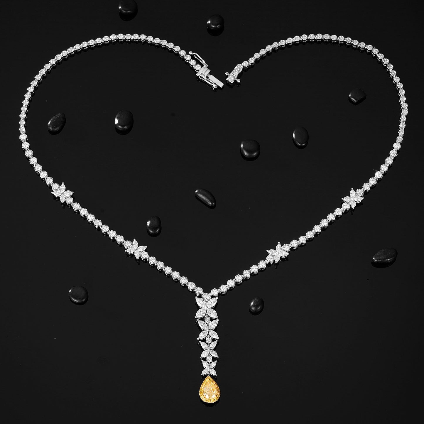 Luxurious Yellow Diamond Teardrop Marquise Pendant Necklace - Exclusive Jewelry - Yellow Diamond Set System