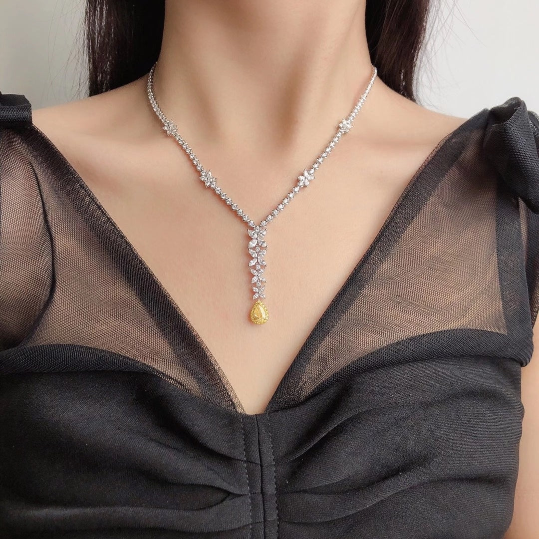 Luxurious Yellow Diamond Teardrop Marquise Pendant Necklace - Exclusive Jewelry - Yellow Diamond Set System