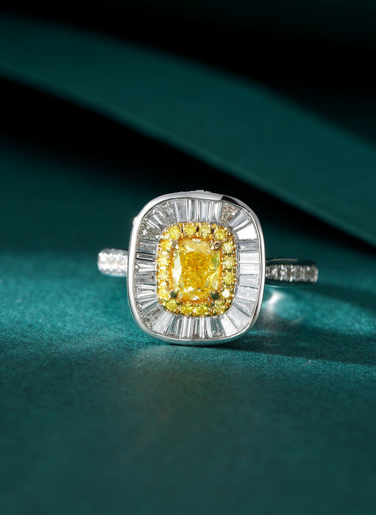 Luxury Cushion-Cut T-Shape Ring/Pendant Jewelry - Two-Wear Design - Yellow Diamond Ring