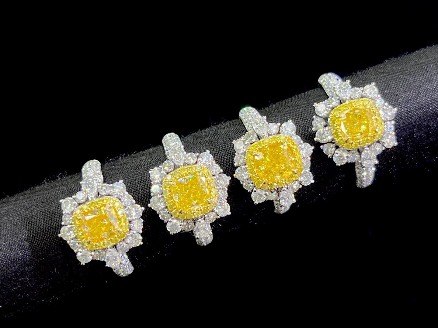 Luxury Cushion-Cut Yellow Diamond Ring with Round Diamonds - Premium Jewelry - Yellow Diamond Ring