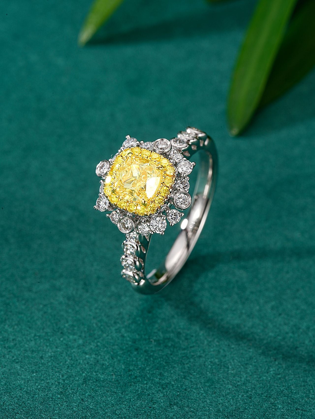 Luxury Diamond Ring with Cushion Design - Premium Jewelry Collection - Yellow Diamond Ring