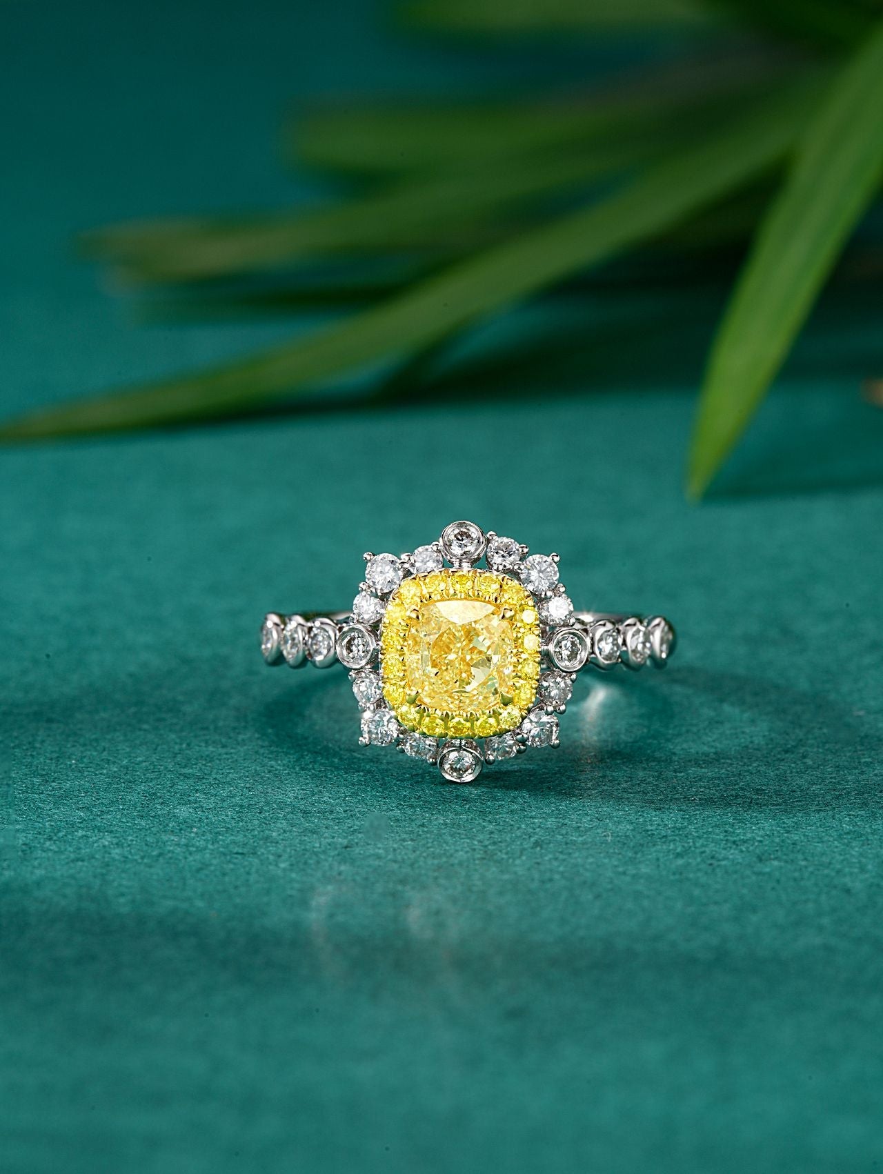 Luxury Diamond Ring with Cushion Design - Premium Jewelry Collection - Yellow Diamond Ring