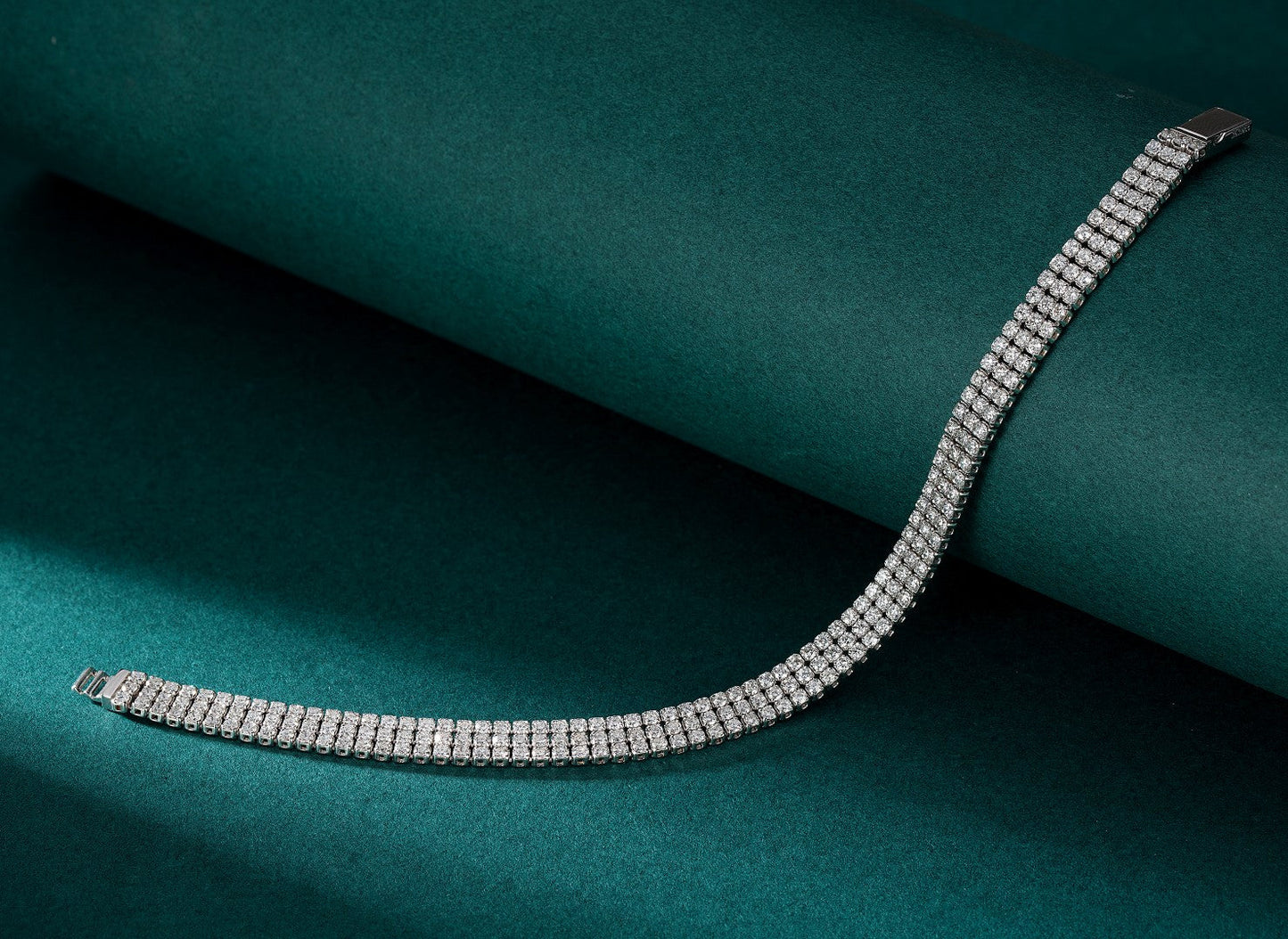 Luxury Diamond Triple Row Large Bracelet - Exclusive Jewelry Collection - White Diamond Bracelet