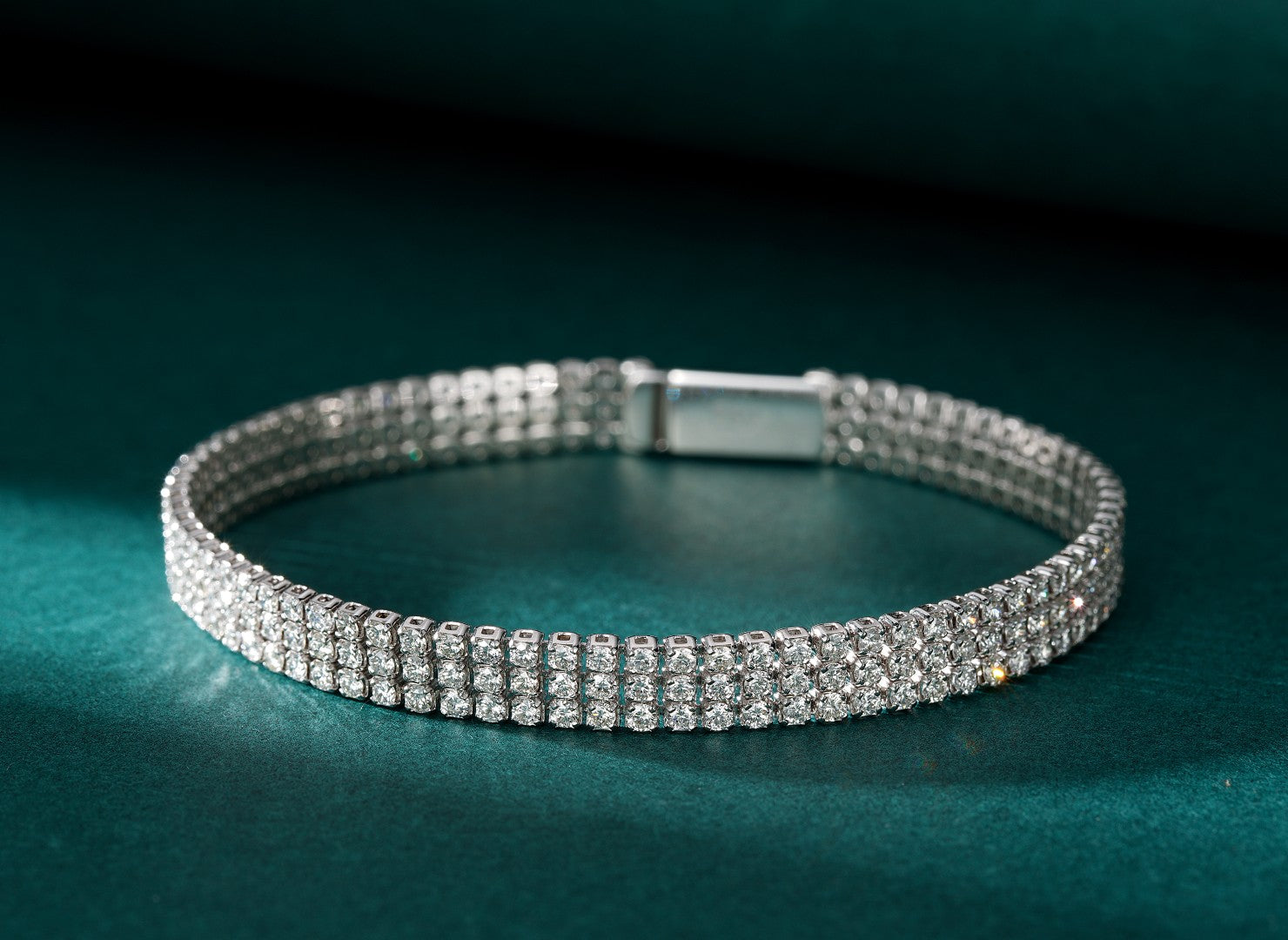 Luxury Diamond Triple Row Large Bracelet - Exclusive Jewelry Collection - White Diamond Bracelet