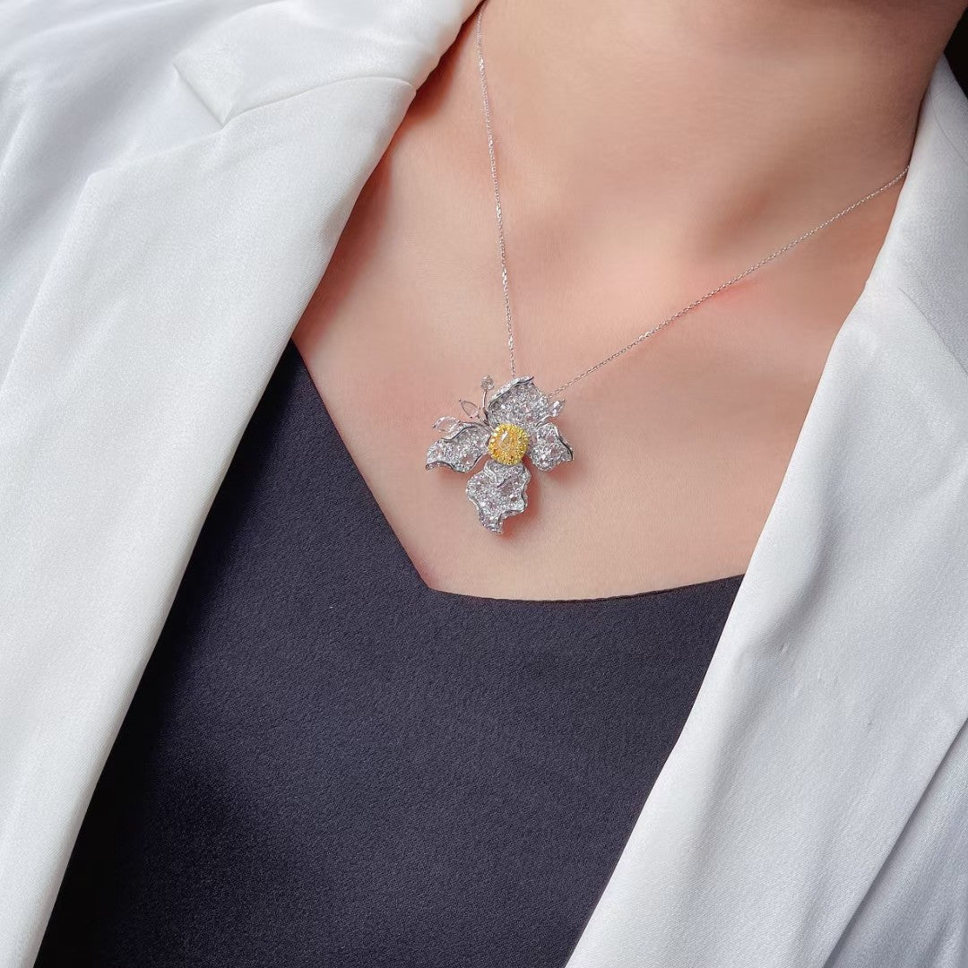 Luxury Yellow Diamond Rose Butterfly Jewelry - A Versatile 3-in-1 Piece - Yellow Diamond Pendant