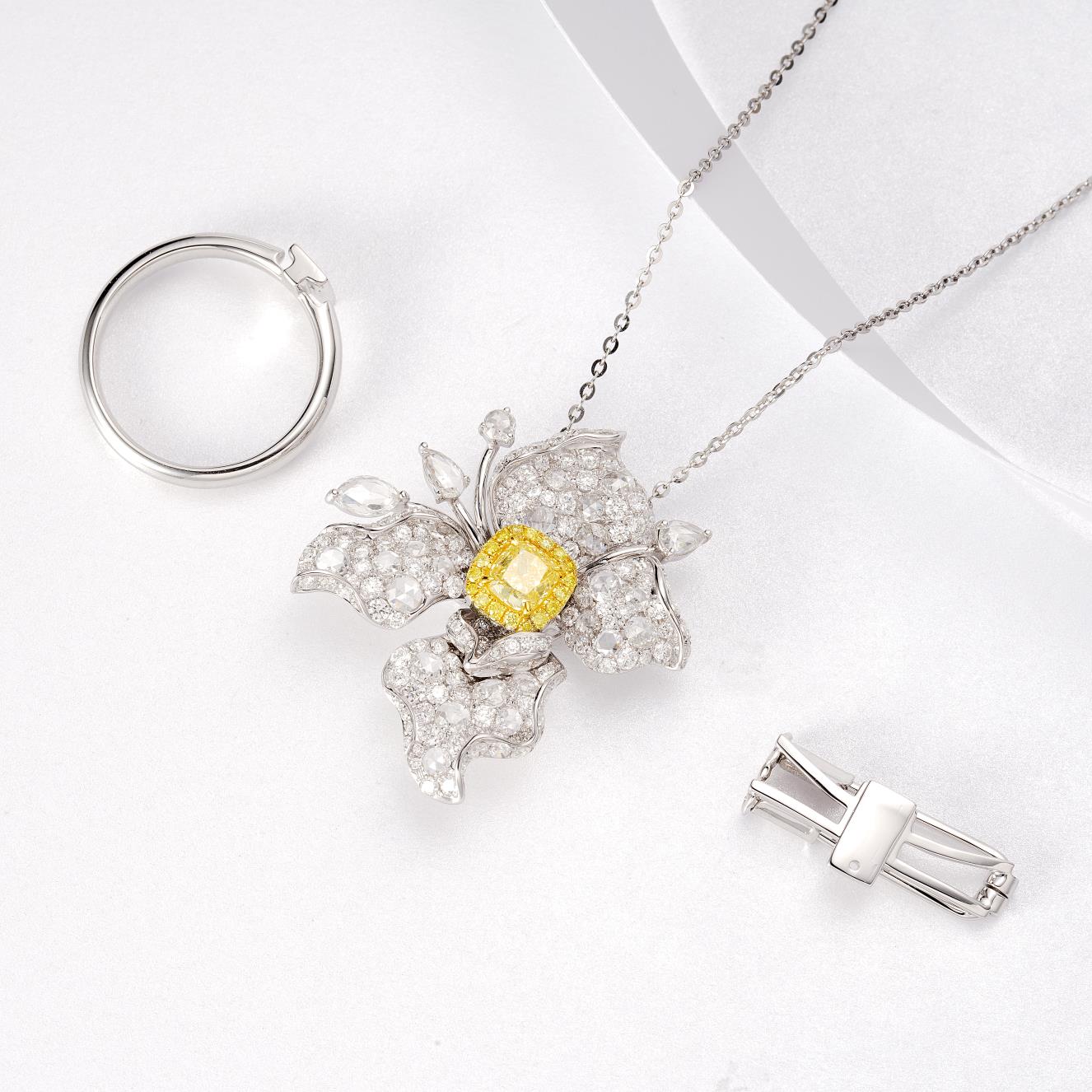 Luxury Yellow Diamond Rose Butterfly Jewelry - A Versatile 3-in-1 Piece - Yellow Diamond Pendant