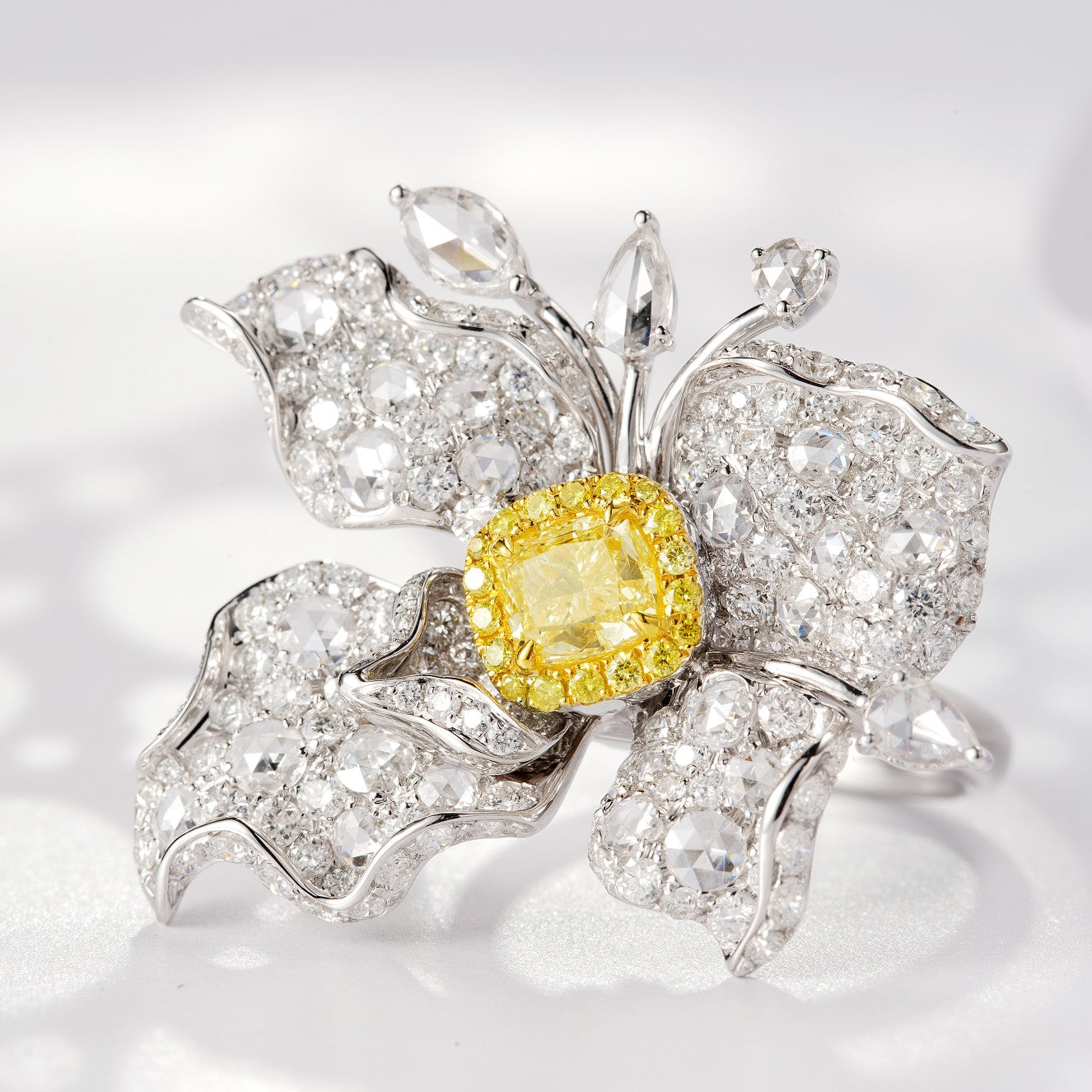 Luxury Yellow Diamond Rose Butterfly Jewelry - A Versatile 3-in-1 Piece - Yellow Diamond Pendant