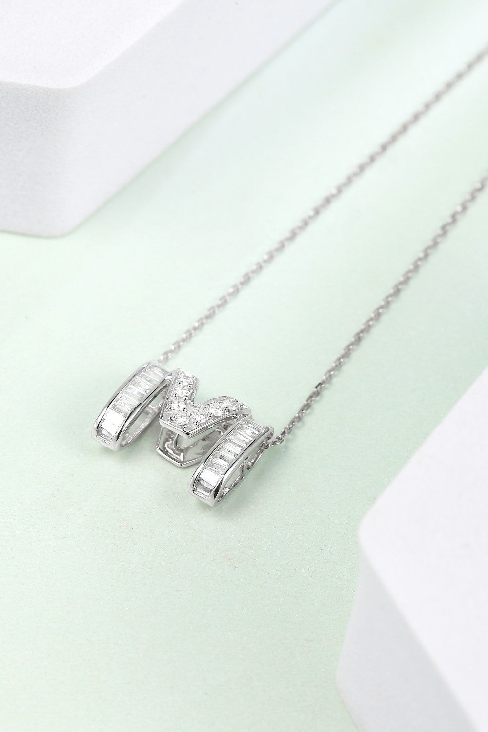 M-Shaped Pendant Jewelry with Diamond Accent - White Diamond Pendant