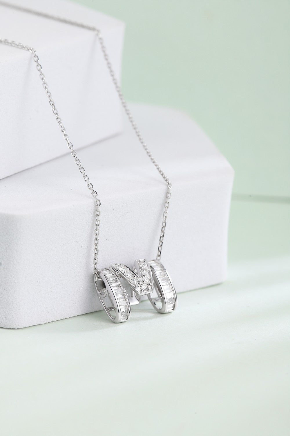 M-Shaped Pendant Jewelry with Diamond Accent - White Diamond Pendant