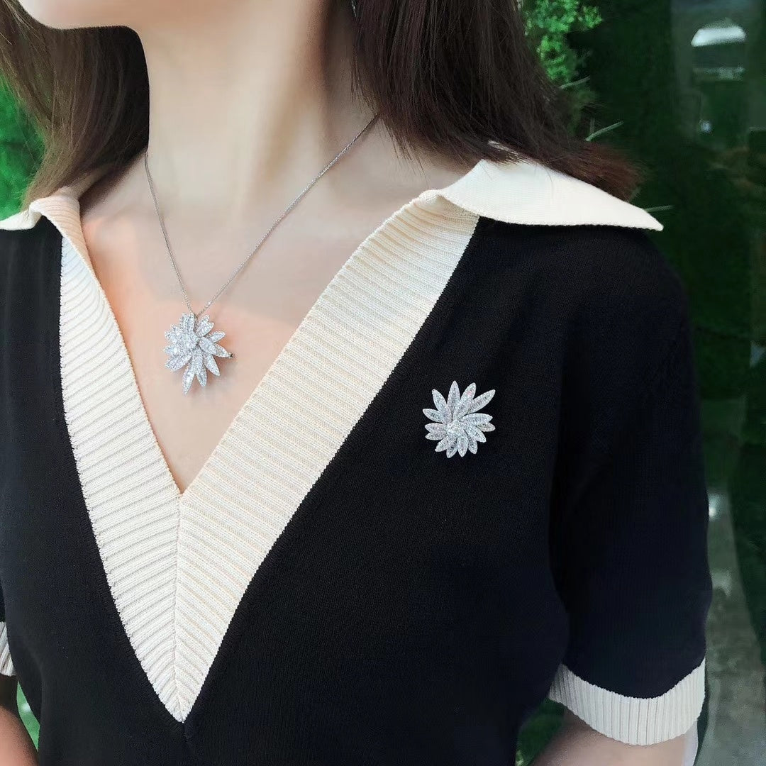 Maple Leaf Brooch Jewelry - Elegant and Unique Piece - White Diamond Pendant