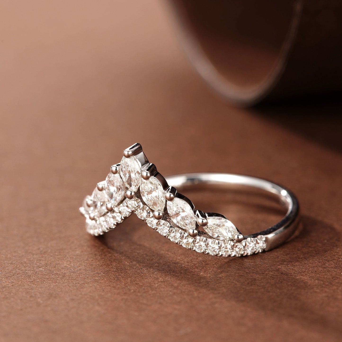 Marquise Crown Ring - Exquisite Jewelry Piece - White Diamond Ring