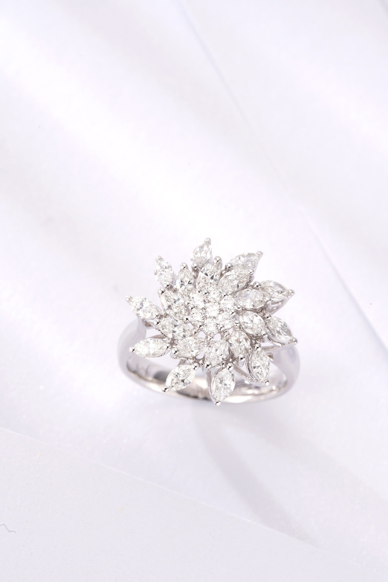 Marquise-Cut Diamond Flower Ring - Exquisite Jewelry Piece - White Diamond Ring