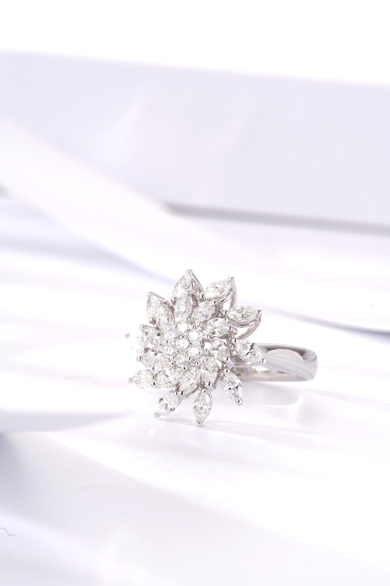 Marquise-Cut Diamond Flower Ring - Exquisite Jewelry Piece - White Diamond Ring