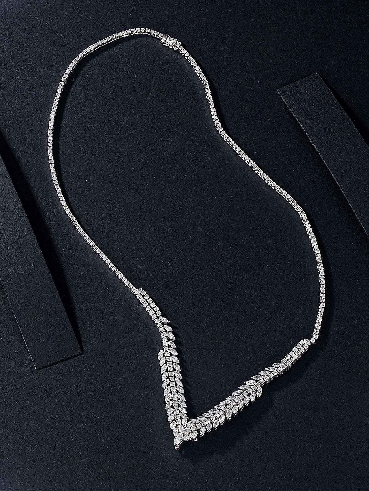 Marquise Cut Diamond V-Shaped Pendant Set - Exquisite Jewelry - White Diamond Necklace