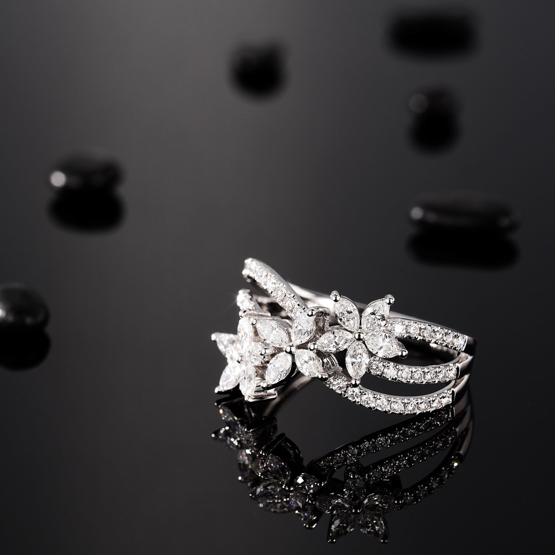 Marquise-Cut Five-Star Four-Leaf Ring - Premium Jewelry - White Diamond Ring