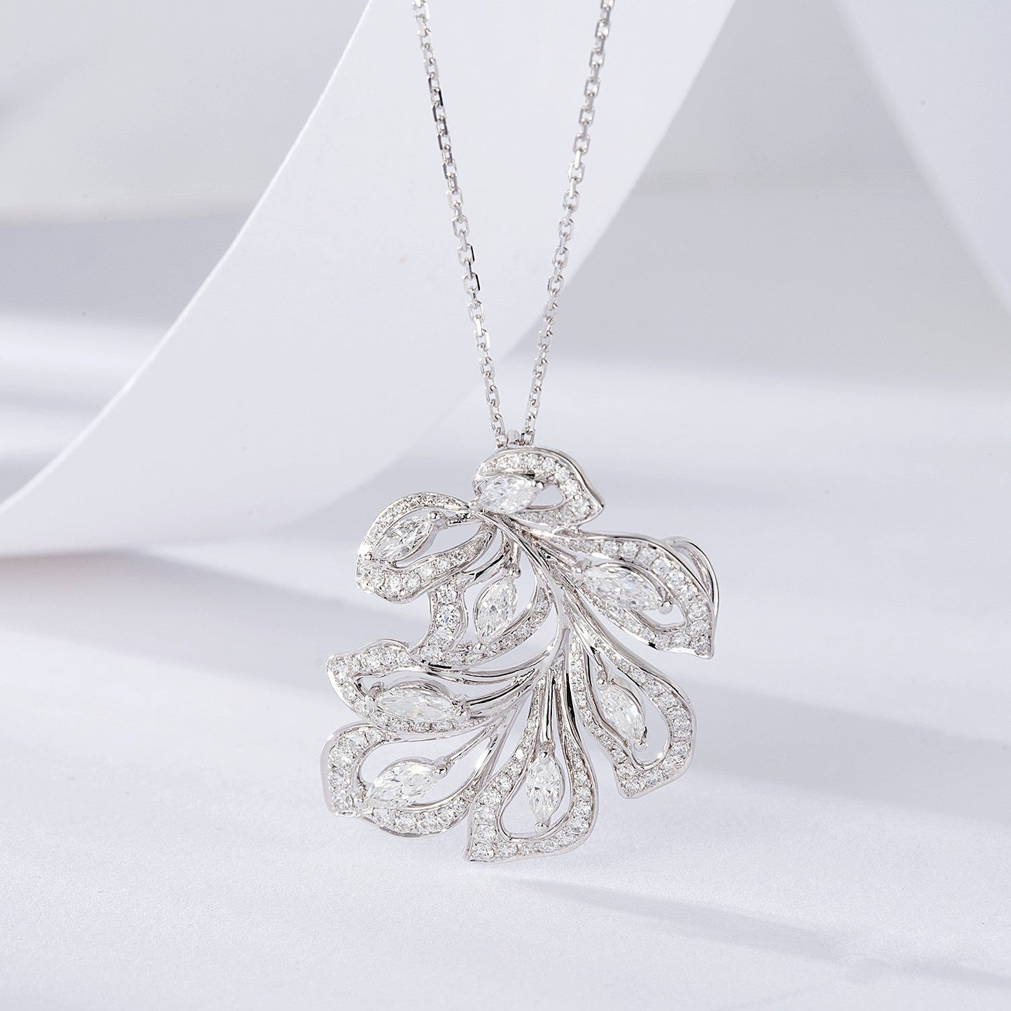 Marquise-Cut Leaf Pendant in Jewelry Collection - White Diamond Pendant