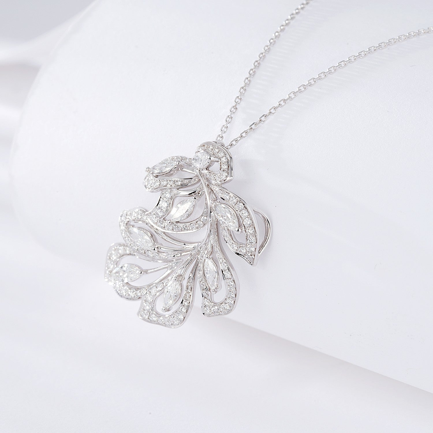 Marquise-Cut Leaf Pendant in Jewelry Collection - White Diamond Pendant