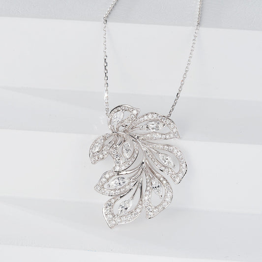 Marquise-Cut Leaf Pendant in Jewelry Collection - White Diamond Pendant