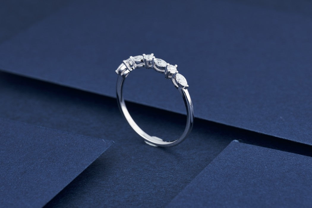 Marquise Shape Small Row Diamond Ring - High-Quality Jewelry - White Diamond Ring