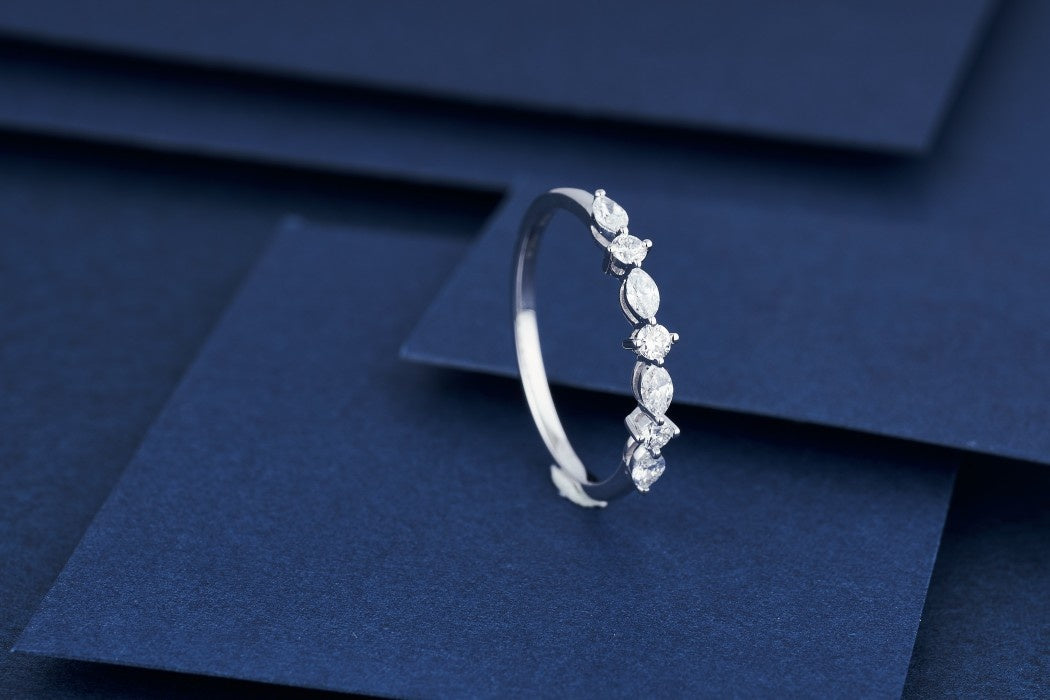 Marquise Shape Small Row Diamond Ring - High-Quality Jewelry - White Diamond Ring